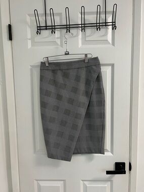 Express Gray Plaid Wrap-Style Pencil Skirt